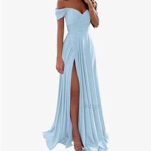 Elegant Off-Shoulder Light Blue Dress